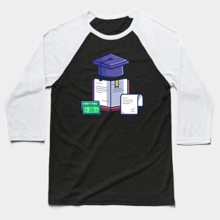 Scholarship, Graduation Cap, Certificate, Book And Money Cartoon Baseball T-Shirt